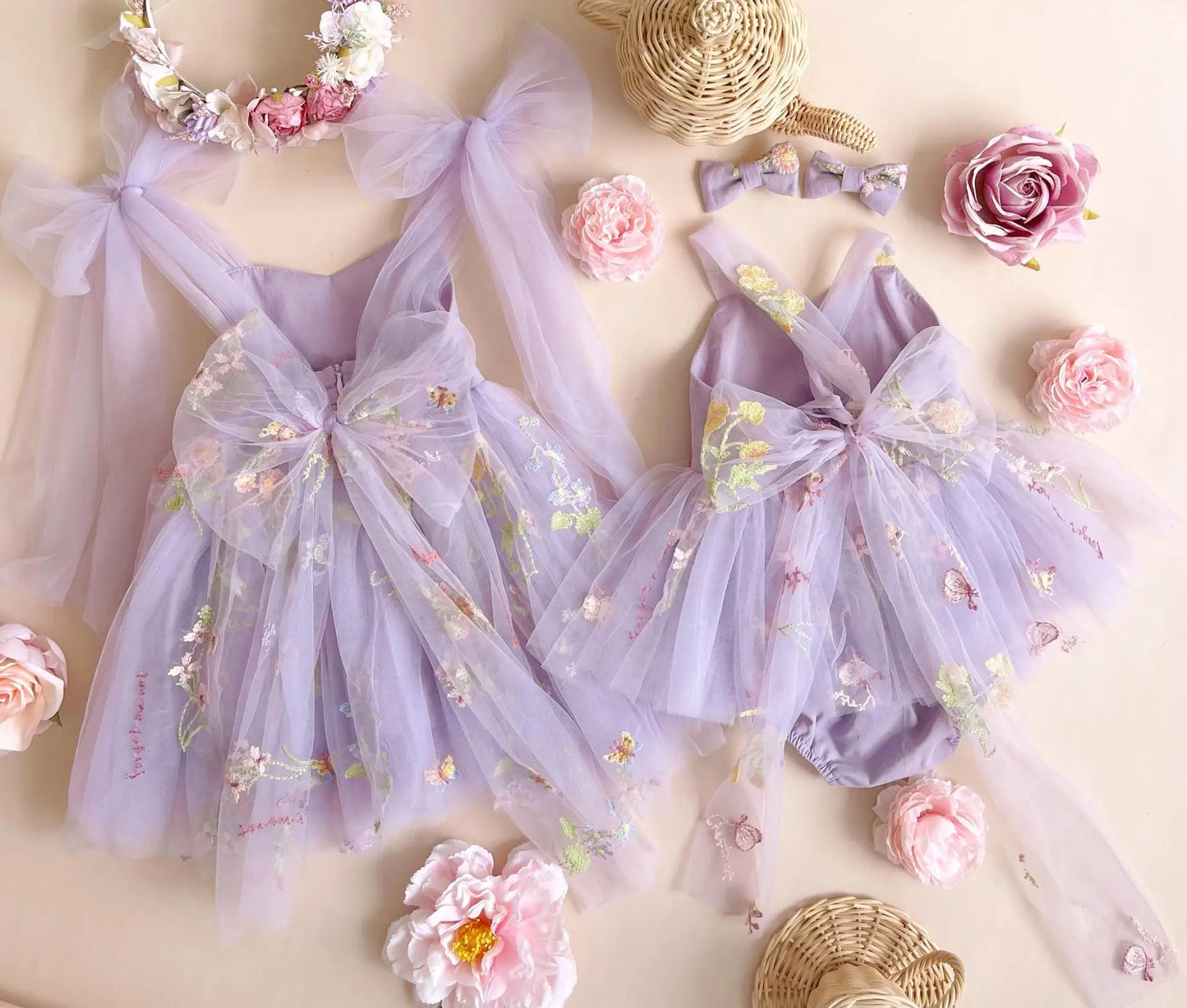 LittleMaylah Floral Embroidered Tulle Kids Party Wear Sweet Girl Romper Dress
