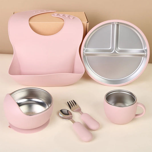 LittleMaylah™ Baby Bib Plates Bowl Spoon Tableware Silicone Baby Feeding Gift Set