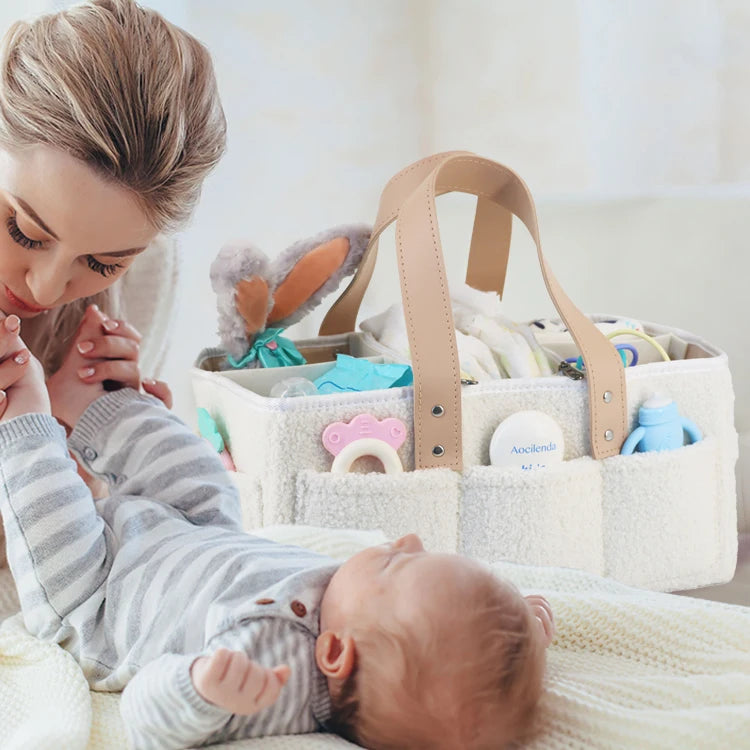 LittleMaylah™ Large Teddy Velvet Baby Diaper Caddy