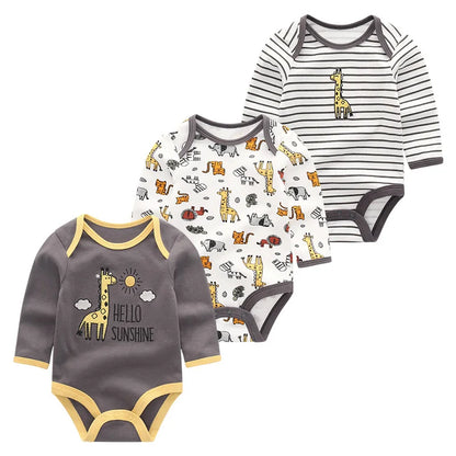 LittleMaylah™ 3-Piece Baby Jumpsuit Set – Long Sleeve Cotton Bodysuits for Newborns & Toddlers