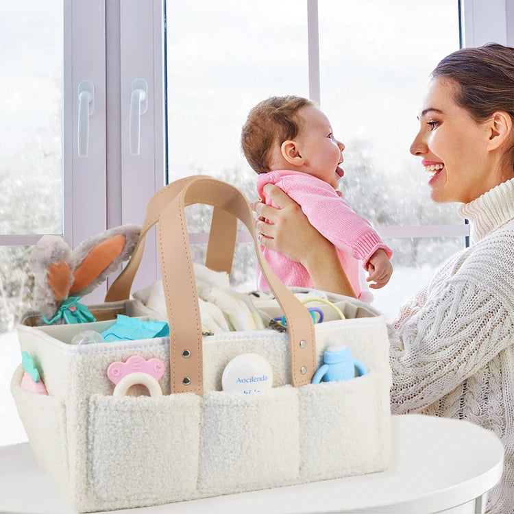 LittleMaylah™ Large Teddy Velvet Baby Diaper Caddy