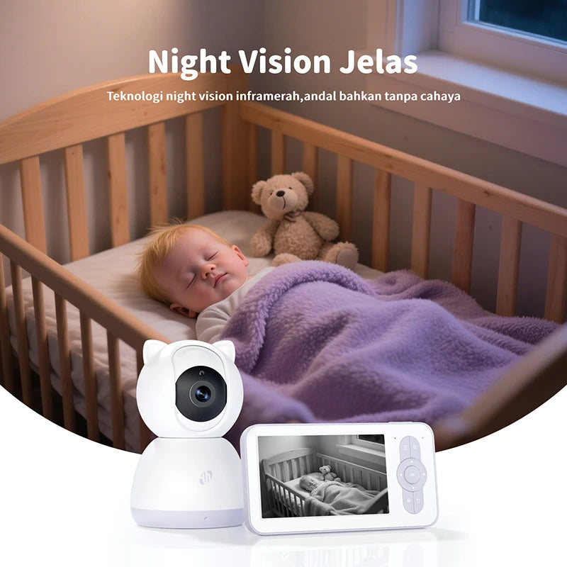 5 Inch Video Baby Monitor Crying Temperature Monitoring Pan-Tilt Rotating Baby Monitor Camera