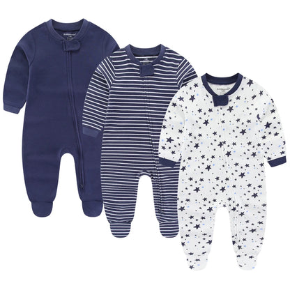 LittleMaylah™ 3pcs Baby Rompers – 100% Cotton, Long Sleeve, Solid Color Newborn Outfit Set (0-12M)