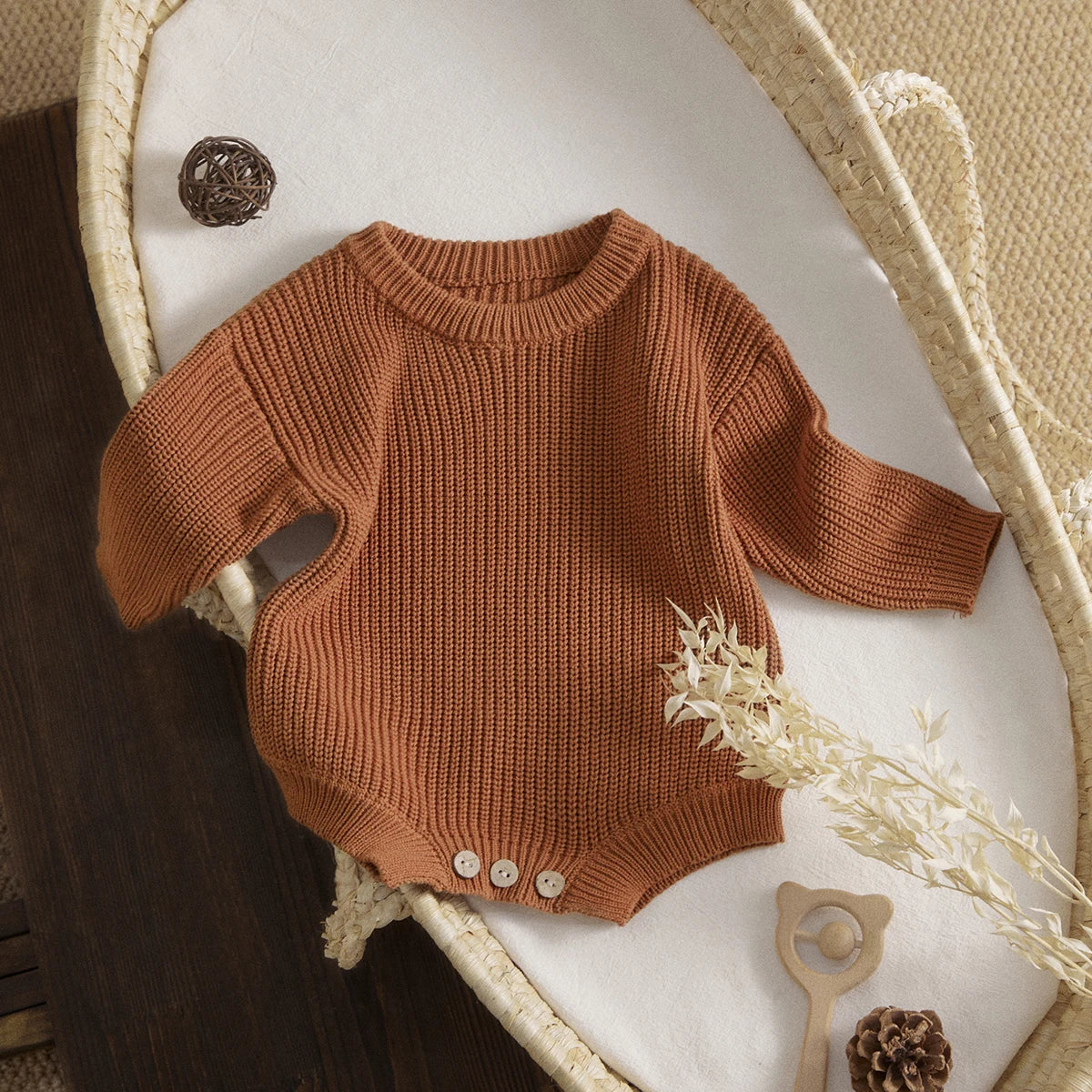 Ma&Baby 0-24M Newborn Infant Baby Girl Boy Romper Knit Jumpsuit Solid Color Warm Fall Winter Clothing Sweater