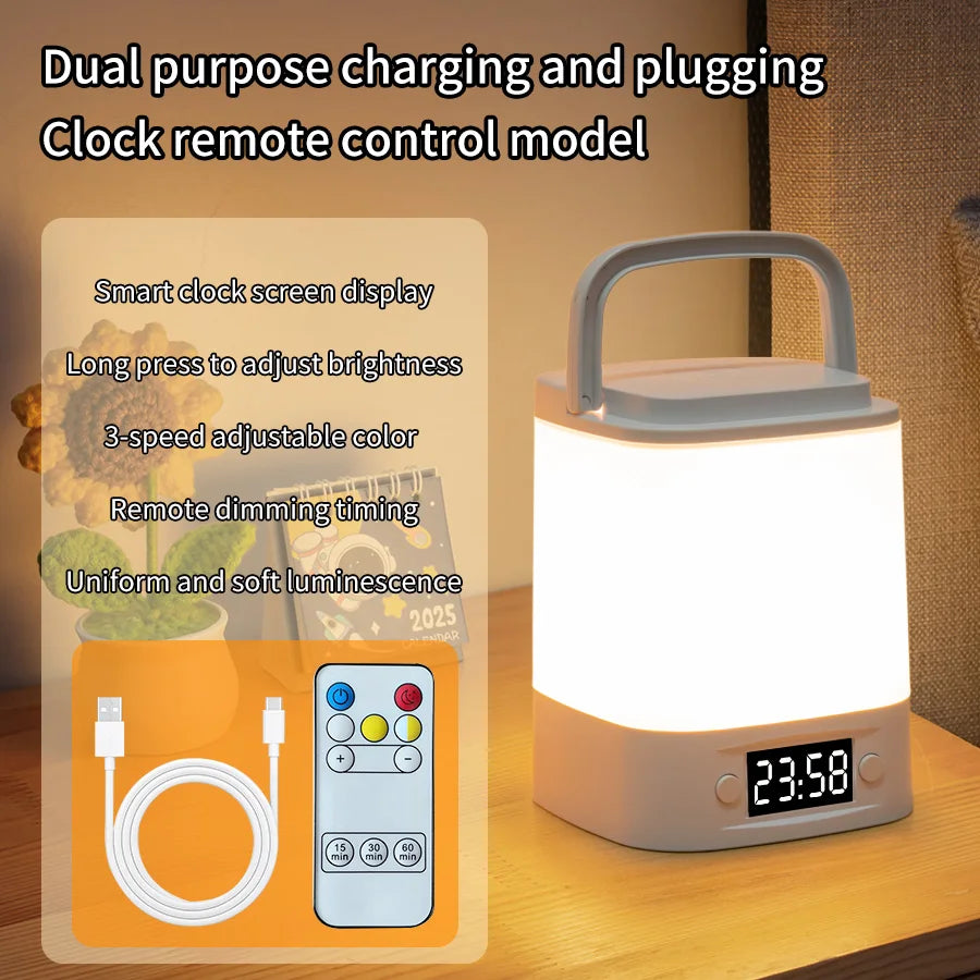 LittleMaylah™ Portable LED Night Light with Clock – Rechargeable Bedside Lamp with Remote