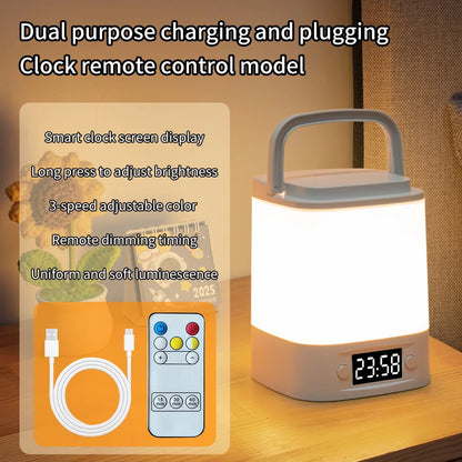 LittleMaylah™ Portable LED Night Light with Clock – Rechargeable Bedside Lamp with Remote