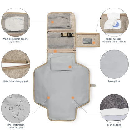 LittleMaylah™ 3-in-1 Portable Diaper Changing Pad – Waterproof Travel Mat with Storage Pockets & Foldable Design