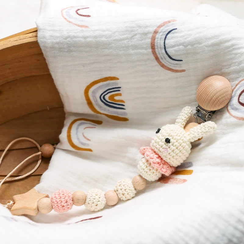 LittleMaylah™ Baby Crochet Bunny Pacifier Clip Cartoon Pacifiers for Babies Newborn Infant Nipple Holder Infant Gifts NewBorn Baby Accessory