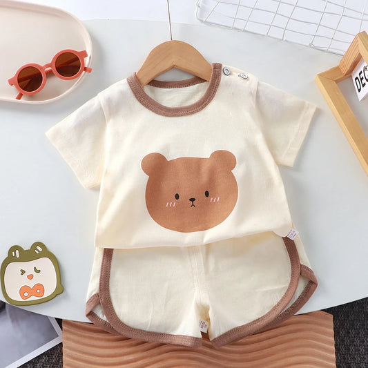 Littlecotton cartoon casual childrens set Baby Clothes girl girl boy T-shirt+shorts 2 pieces of 0-4-year-old childrens clothing