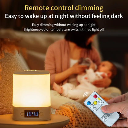 LittleMaylah™ Portable LED Night Light with Clock – Rechargeable Bedside Lamp with Remote