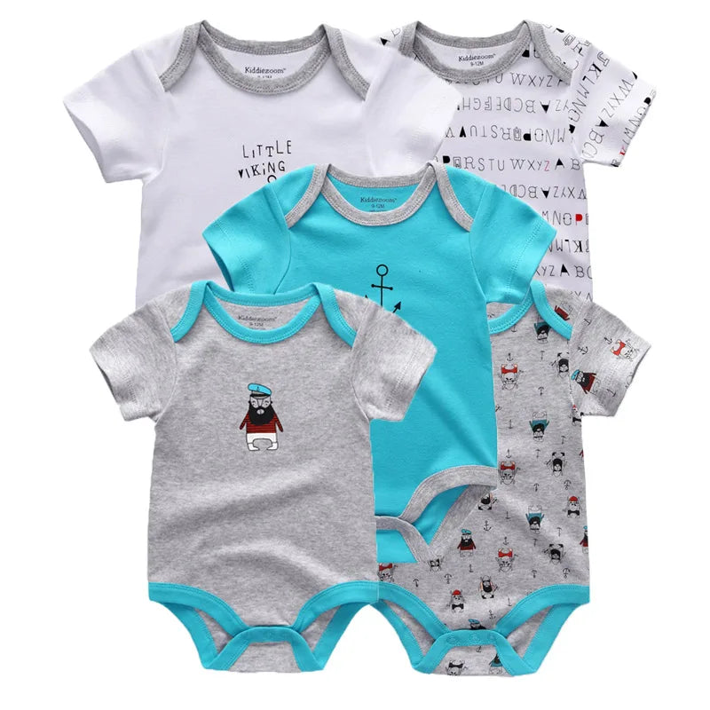 LittleMaylah™ 5-Pack Soft Cotton Baby Bodysuits – Cartoon Short Sleeve Onesies for Newborn Boys & Girls