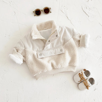 LittleMaylah™ Winter Baby Cotton Coat – Solid Color Woolen Fleece Jacket for Kids