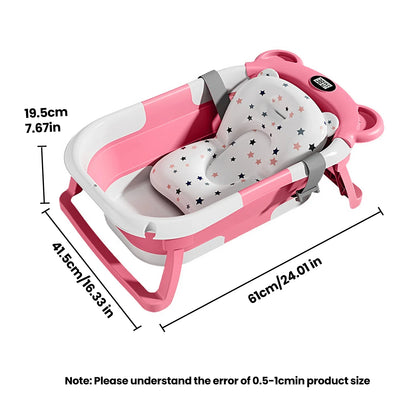 Baby Bathtub for Newborns with Drain Hole, Foldable Toddler Bathtub with Soft Padding, Portable Travel Bathtub