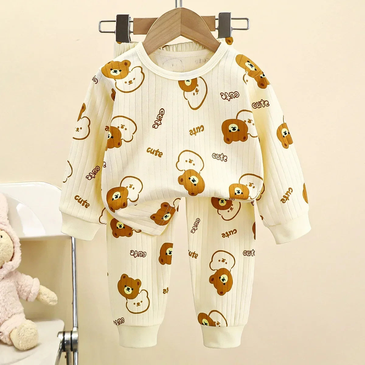 LittleMaylah™ Kids Cotton Warm Pajamas – Cartoon Long Sleeve T-Shirt & Pants Set