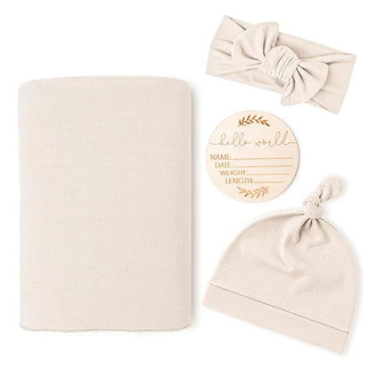 LittleMaylah™ Newborn Swaddle Gift Set – 4-Piece Receiving Blanket with Matching Headband & Beanie