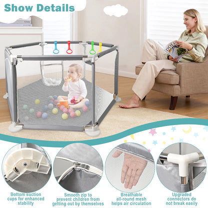 Baby Playpen for Baby and Toddlers, Sturdy Six Sides Play Pen with Breathable Mesh, Kids Activity Play Fence for Indoor Outdoor