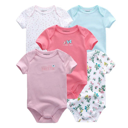 LittleMaylah™ 5-Pack Soft Cotton Baby Bodysuits – Cartoon Short Sleeve Onesies for Newborn Boys & Girls