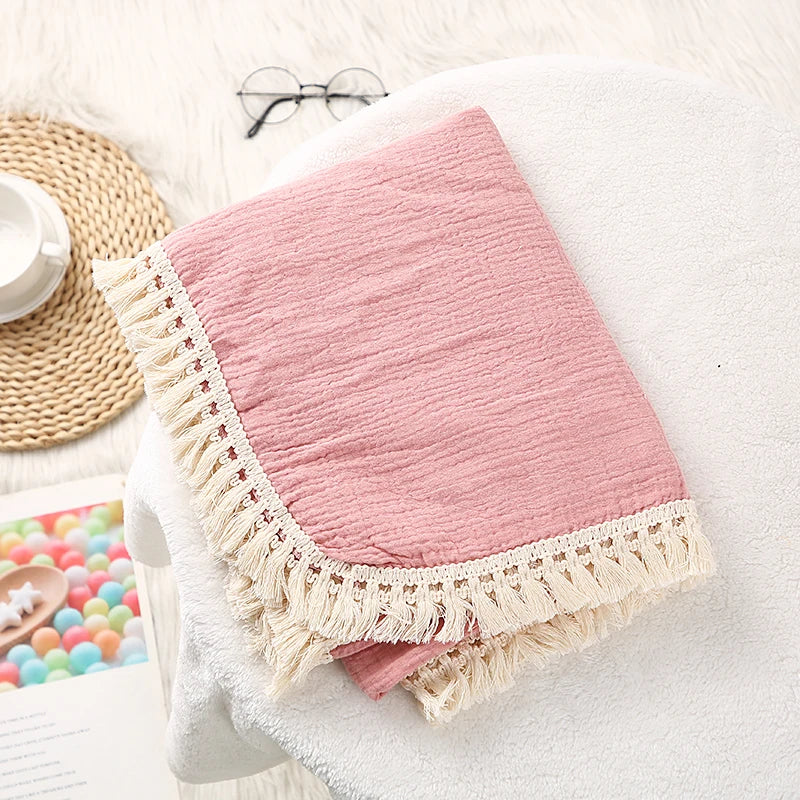 LittleCotton Muslin Swaddle Blankets for Newborn Baby Tassel Receiving Blanket New Born Swaddle Wrap Infant Sleeping Quilt Bed Cover