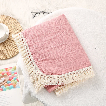 LittleCotton Muslin Swaddle Blankets for Newborn Baby Tassel Receiving Blanket New Born Swaddle Wrap Infant Sleeping Quilt Bed Cover