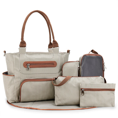 LitlleMaylah™ 7pcs Nappy Changing Bag Set,Multifunction Mummy Tote Bag Baby Changing Bag Shoulder Handbag Travel Diaper Bag