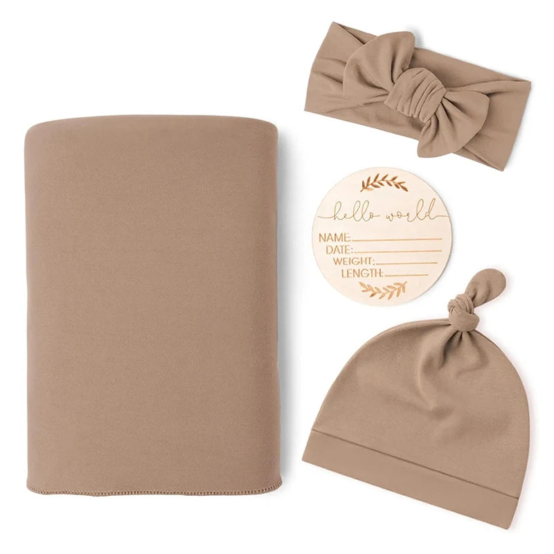 LittleMaylah™ Newborn Swaddle Gift Set – 4-Piece Receiving Blanket with Matching Headband & Beanie