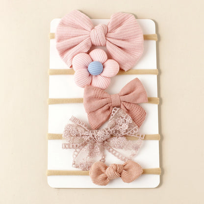 5pcs Beige Fashion Hair Accessories Different Style Girls Bow Hairband Toddler Daily Decor Floral Headband