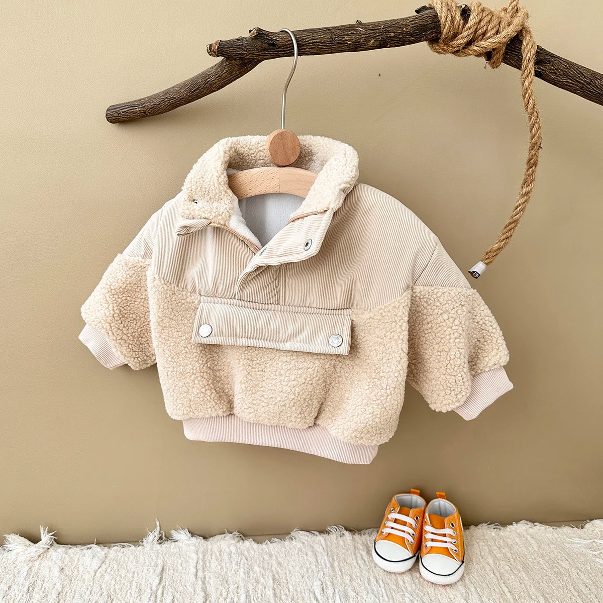 LittleMaylah™ Winter Baby Cotton Coat – Solid Color Woolen Fleece Jacket for Kids