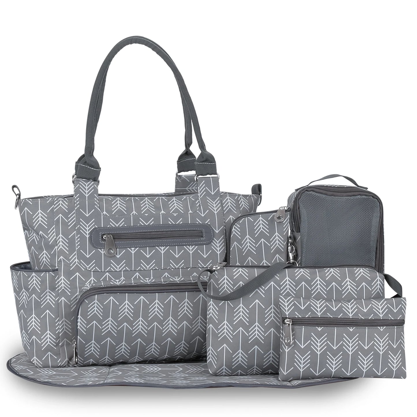 LitlleMaylah™ 7pcs Nappy Changing Bag Set,Multifunction Mummy Tote Bag Baby Changing Bag Shoulder Handbag Travel Diaper Bag
