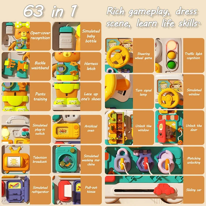 LittleMaylah™ Baby Sensory Busy Board – Montessori Toy with Music, Lights & Switches