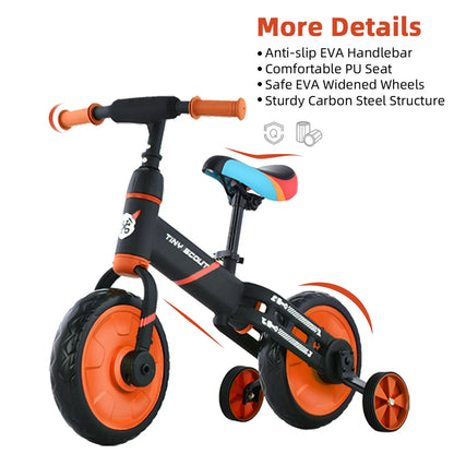 LittleMaylah™ Tiny Scout 4-in-1 Balance Bike – Adjustable Toddler Bike with Optional Pedals & Support Wheels (Ages 3–5, JL102)