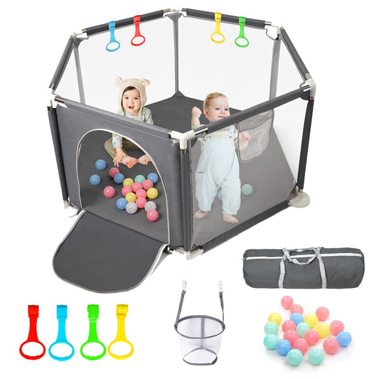 Baby Playpen for Baby and Toddlers, Sturdy Six Sides Play Pen with Breathable Mesh, Kids Activity Play Fence for Indoor Outdoor