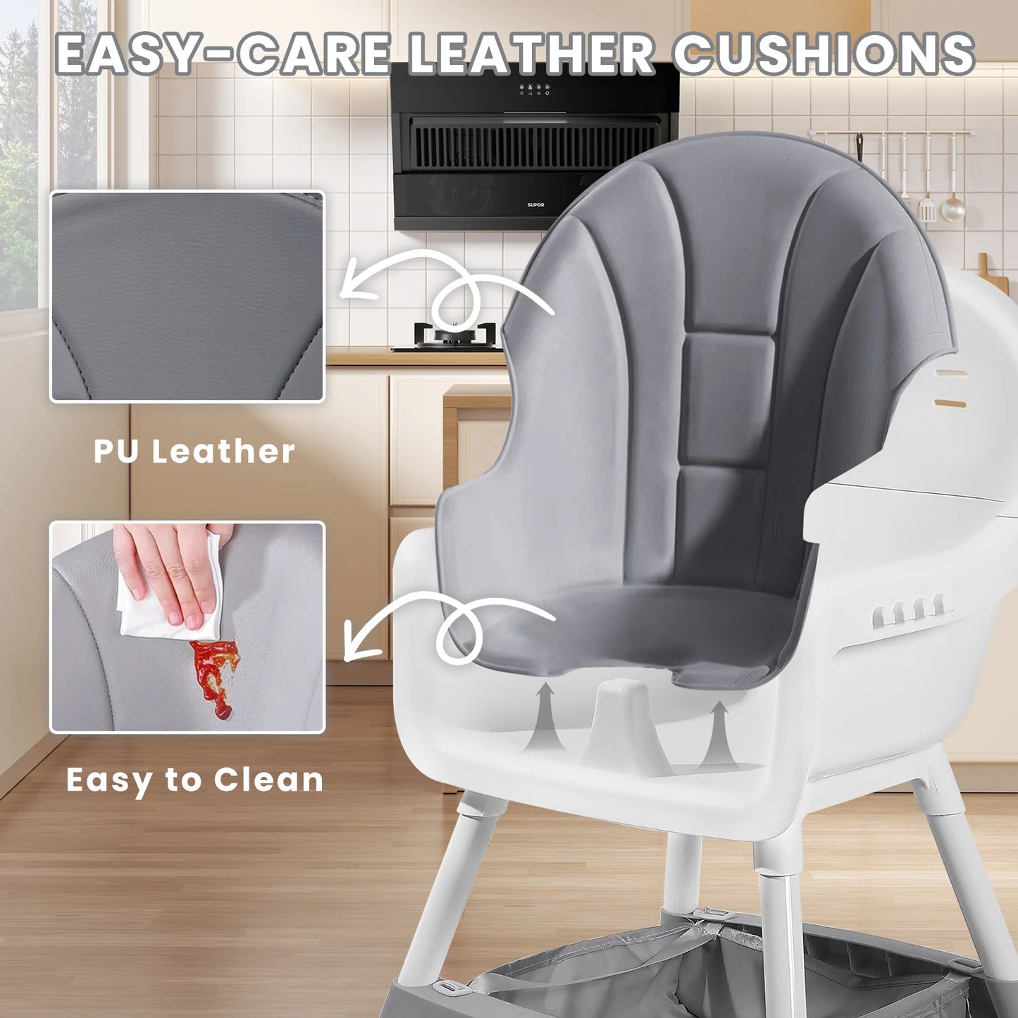 LittleMaylah™ Baby High Chair, Portable Baby Dining Chairs Eat & Play Convertible High Chair with Double-Layer Dinner Plate and Toy Rack
