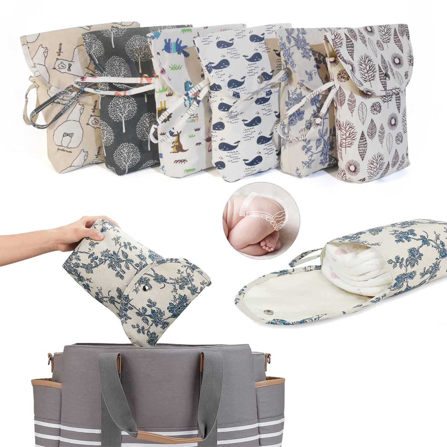 Baby Diaper Bag Reusable Waterproof Wet/Dry Storage Nappy Bag For Disposable Carrying Diaper Clothes Organizer Handbag