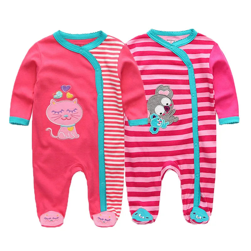 LittleMaylah™ 2-Piece Cartoon Baby Romper Set – Long Sleeve Cotton Jumpsuits (0–12 Months)