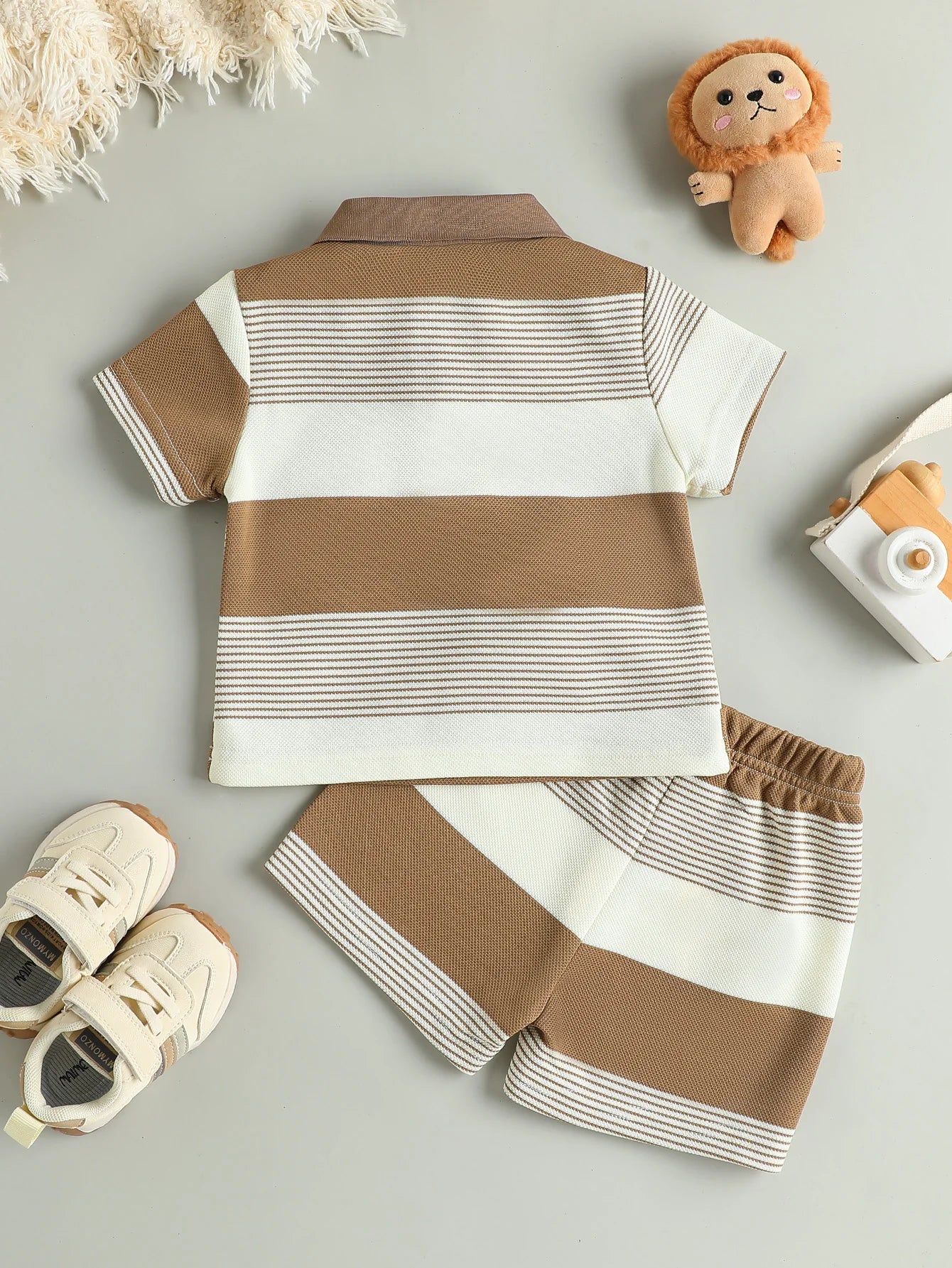 LittleMaylah™  Regular Striped Teddy Bear Short T-Shirt and Shorts Casual Sport Two-Piece Set