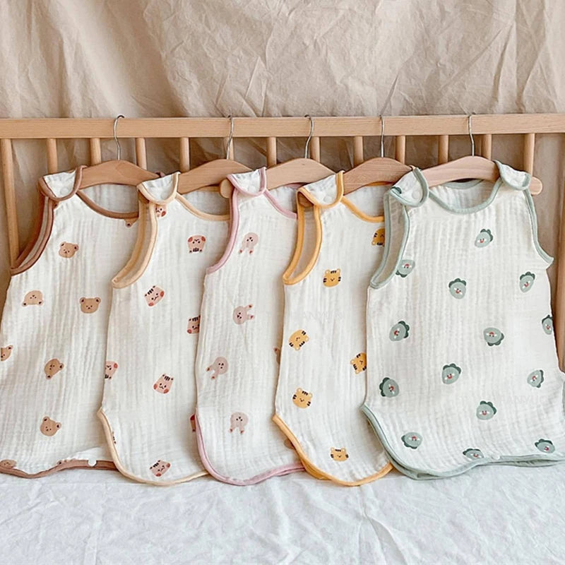 LittleMaylah™ Lightweight Cotton Baby Sleeping Robe – Sleeveless Anti-Kick Crawling Suit & Swaddle Vest