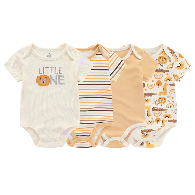 LittleMaylah™ 4-Piece Cotton Baby Bodysuit Set – Short Sleeve Cartoon Onesies for Boys & Girls