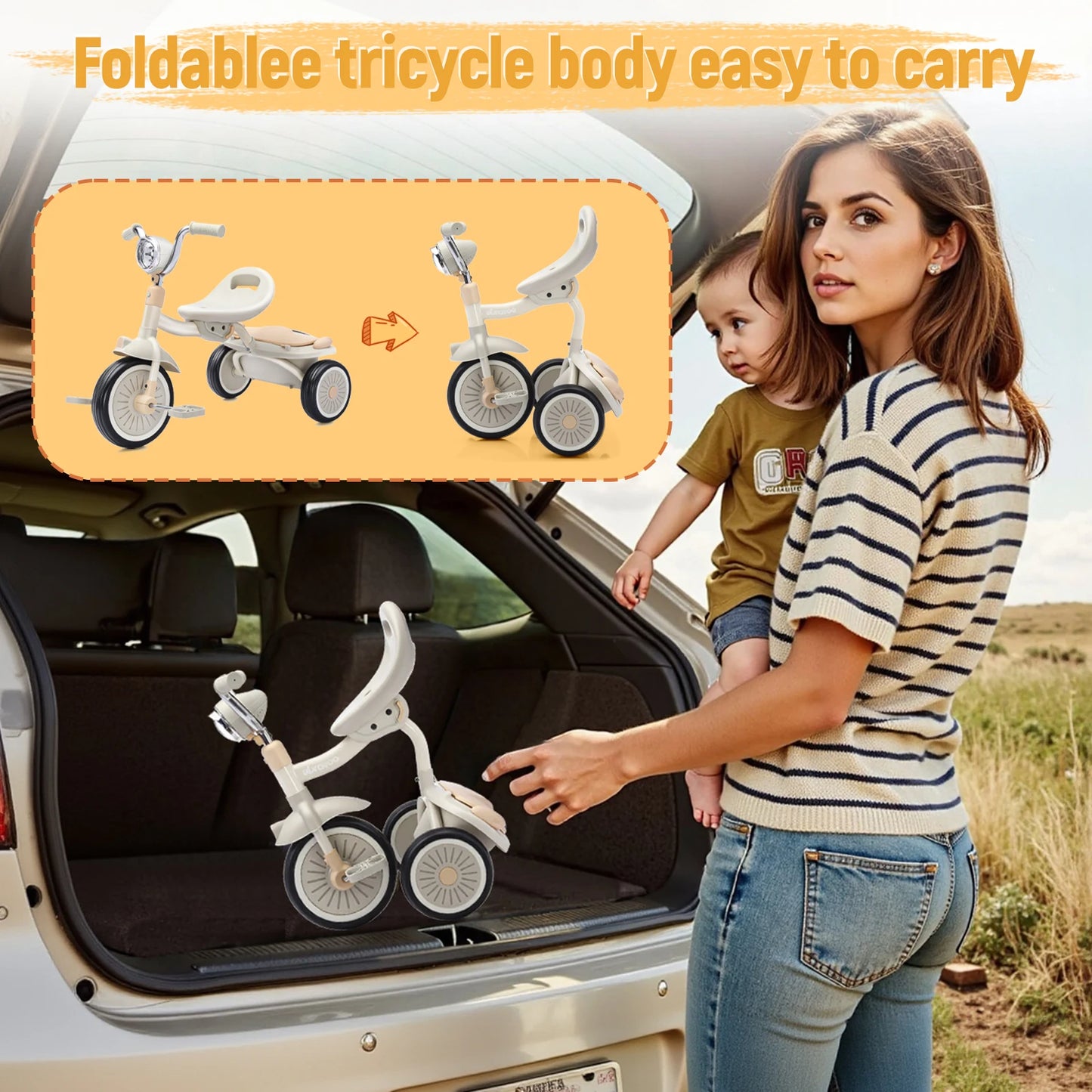 Toddler Tricycle Foldable Kids Pedal Trike Pedal 3 Wheels Baby Walker Trike for Boys Girls 1-4 Years Old Rear