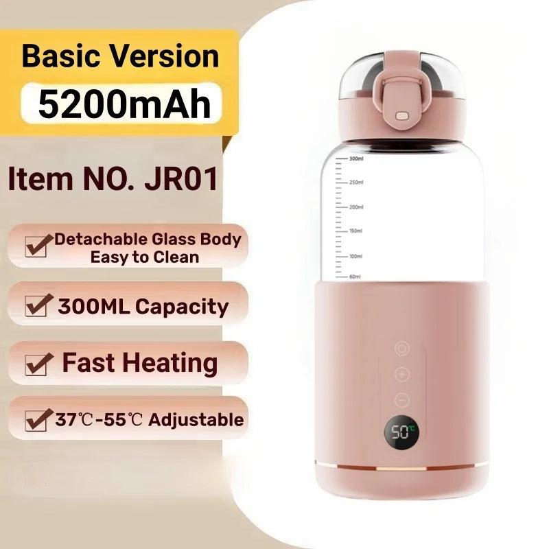 Portable Electric Baby Bottle Warmer USB Rechargeable 5200mAh/15000mAh Soak Formula Milk Instant Wireless Bottle Heater Travel