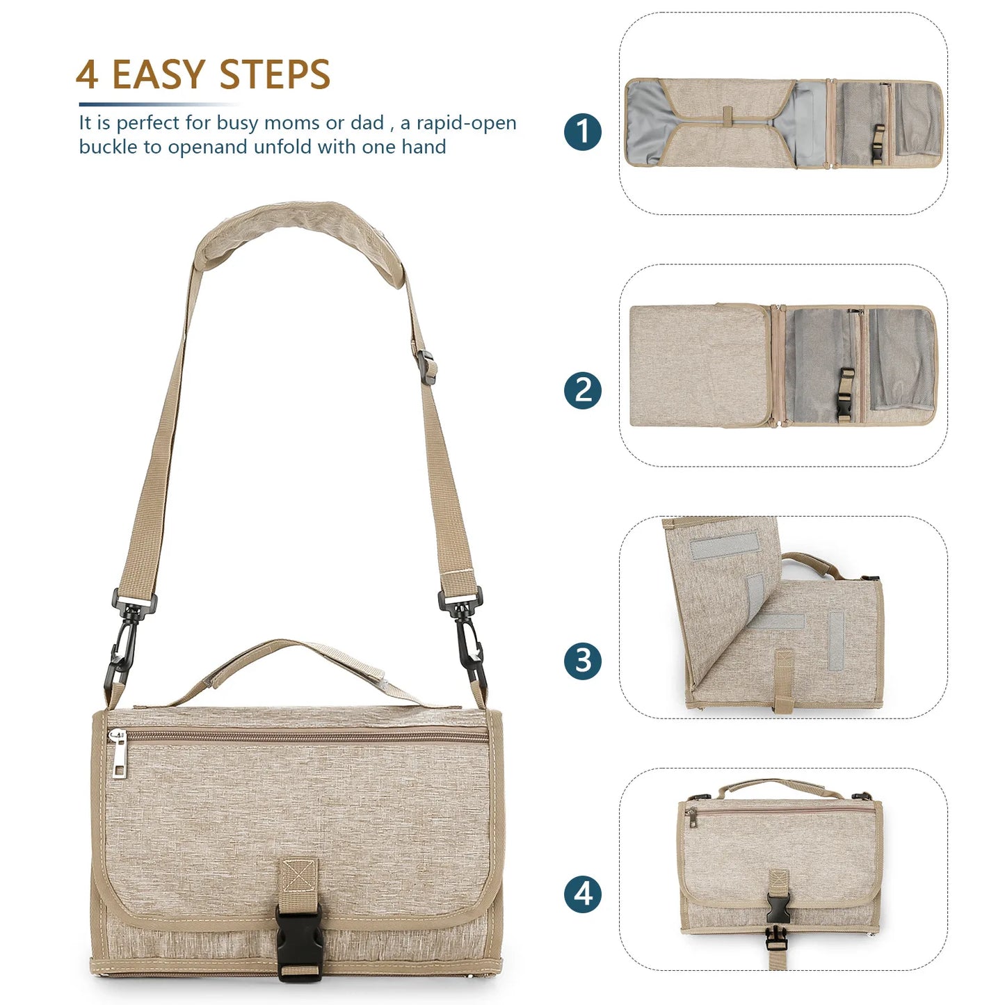 LittleMaylah™ 3-in-1 Portable Diaper Changing Pad – Waterproof Travel Mat with Storage Pockets & Foldable Design