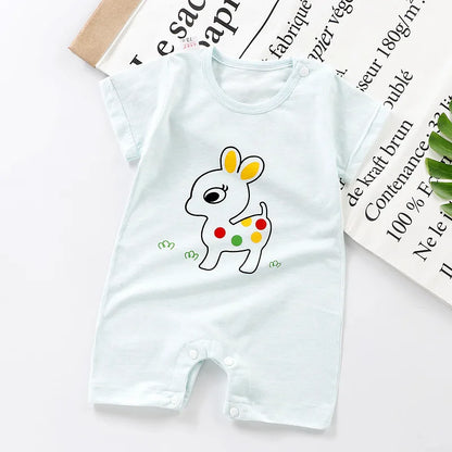 LittleMaylah™ Cotton Baby Romper – Cartoon Short Sleeve Knitted Bodysuit (0–24M)