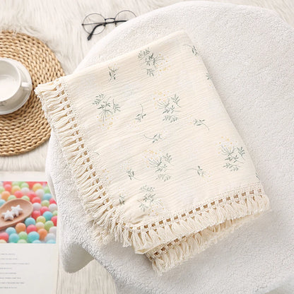 LittleCotton Muslin Swaddle Blankets for Newborn Baby Tassel Receiving Blanket New Born Swaddle Wrap Infant Sleeping Quilt Bed Cover