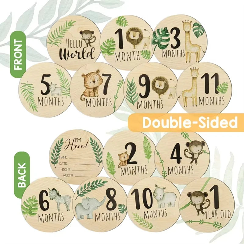 7PCS Newborn Photography Props Wooden Monthly Milestone Card Baby Shower Gift for Boys Girls Pregnancy Growth Announcement Cards