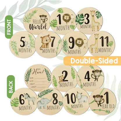 7PCS Newborn Photography Props Wooden Monthly Milestone Card Baby Shower Gift for Boys Girls Pregnancy Growth Announcement Cards