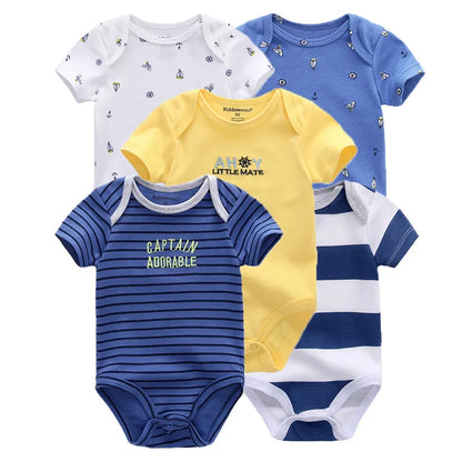 LittleMaylah™ 5-Pack Soft Cotton Baby Bodysuits – Cartoon Short Sleeve Onesies for Newborn Boys & Girls