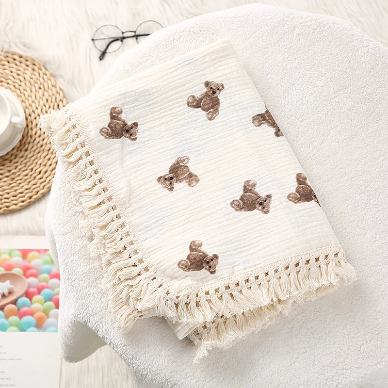 LittleCotton Muslin Swaddle Blankets for Newborn Baby Tassel Receiving Blanket New Born Swaddle Wrap Infant Sleeping Quilt Bed Cover