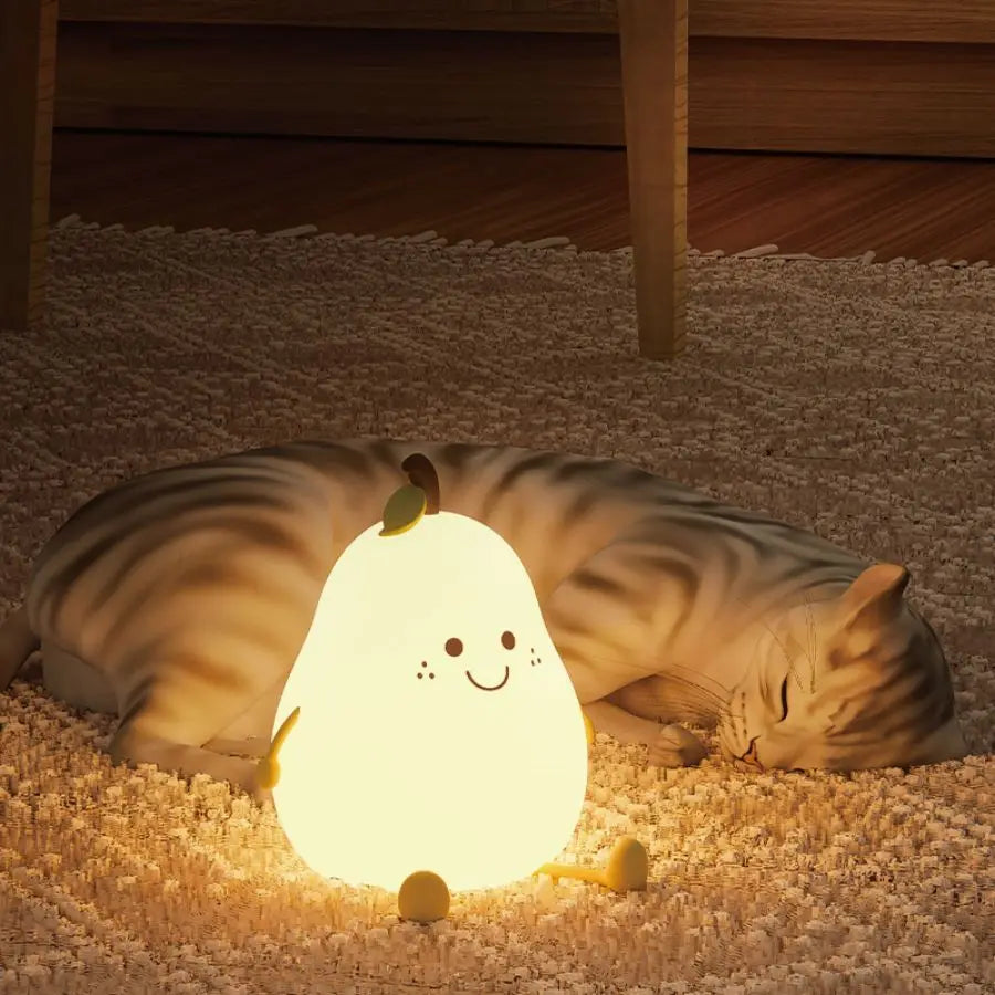 LittleMaylah™ USB Rechargeable Pear Silicone Night Light – Touch Sensor Cat Lamp with Remote