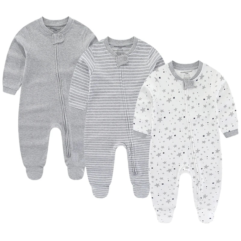 LittleMaylah™ 3pcs Baby Rompers – 100% Cotton, Long Sleeve, Solid Color Newborn Outfit Set (0-12M)