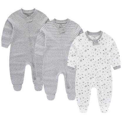 LittleMaylah™ 3pcs Baby Rompers – 100% Cotton, Long Sleeve, Solid Color Newborn Outfit Set (0-12M)