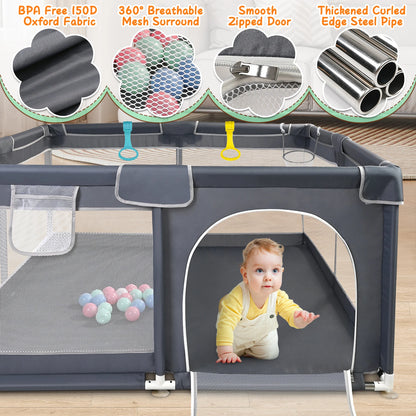 Baby Playpen 128×128×68 cm with Anti-Collision Foam, Baby Fence with Breathable Mesh Indoor Outdoor Play Yard for Babies and Tod